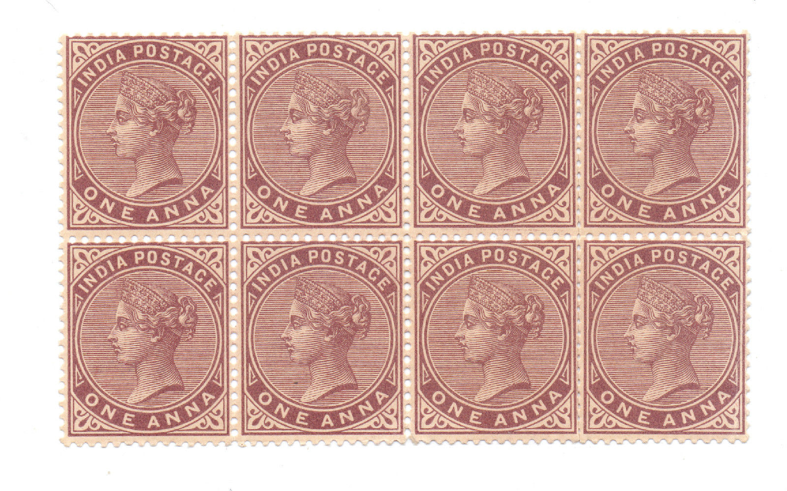 INDIA 1882 VICTORIA 1 ANNA  MNH SG 88  BLOCK OF 8