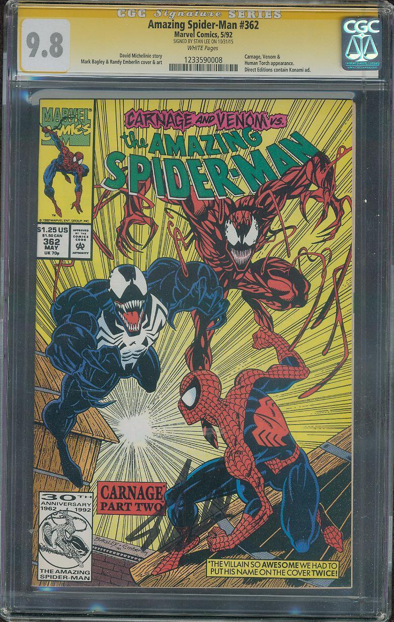 Amazing SPIDER MAN 362 CGC SS 9.8 Stan Lee 2nd Carnage Venom Bagely 1st Print
