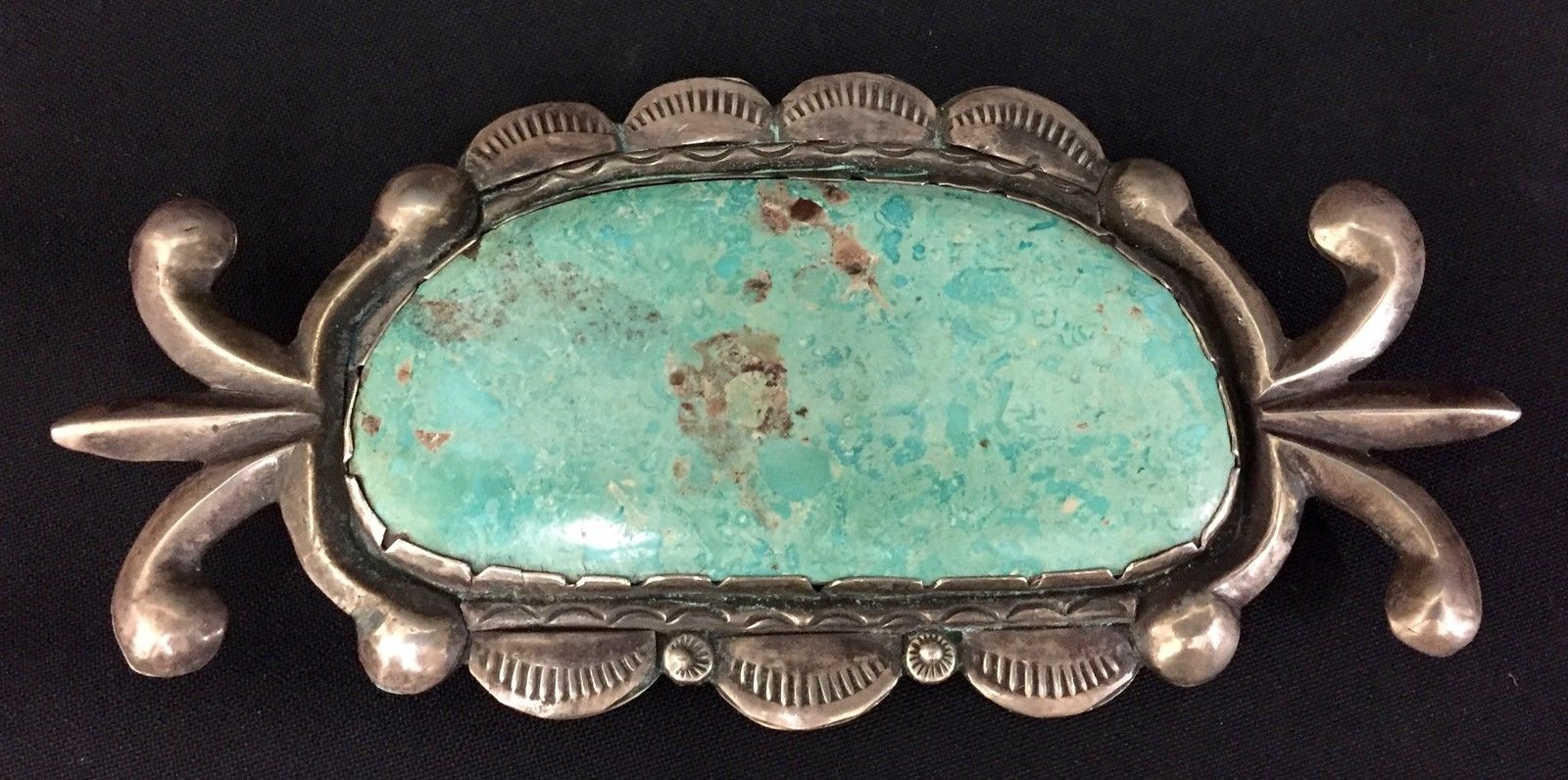 Turquoise & Sterling Silver Native American Indian Belt Buckle (Dead Pawn)