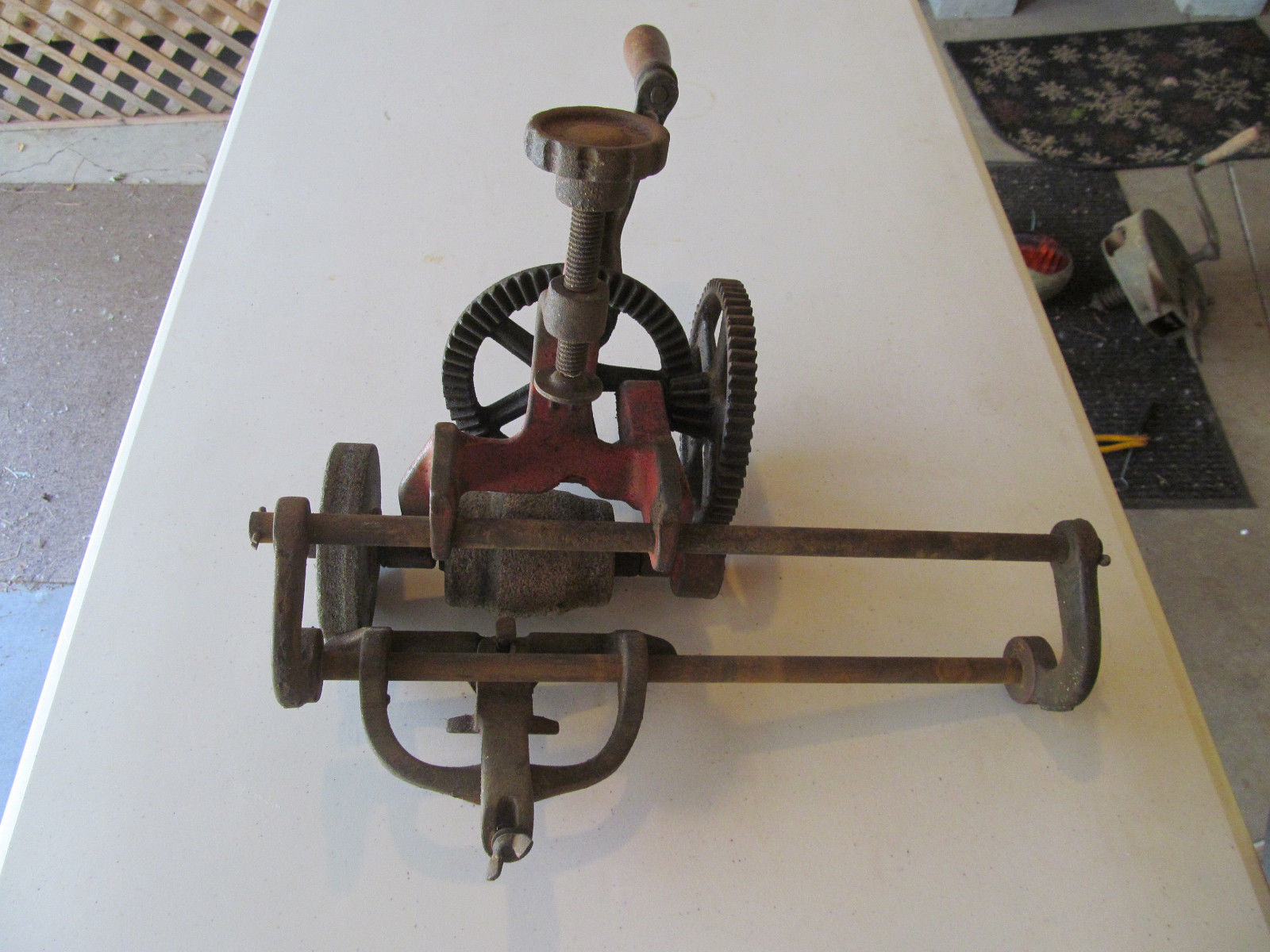 antique vintage old tools hand crank bench blade knife sickle grinder sharpener