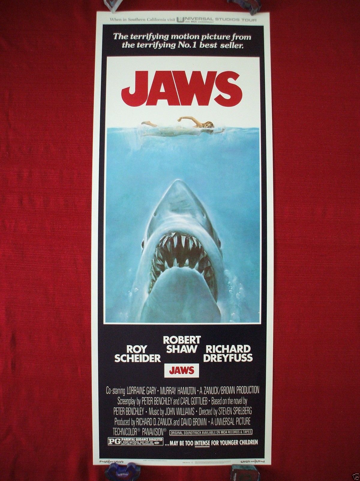 JAWS *1975 ORIGINAL MOVIE POSTER INSERT VINTAGE AUTHENTIC STEVEN SPIELBERG SHARK