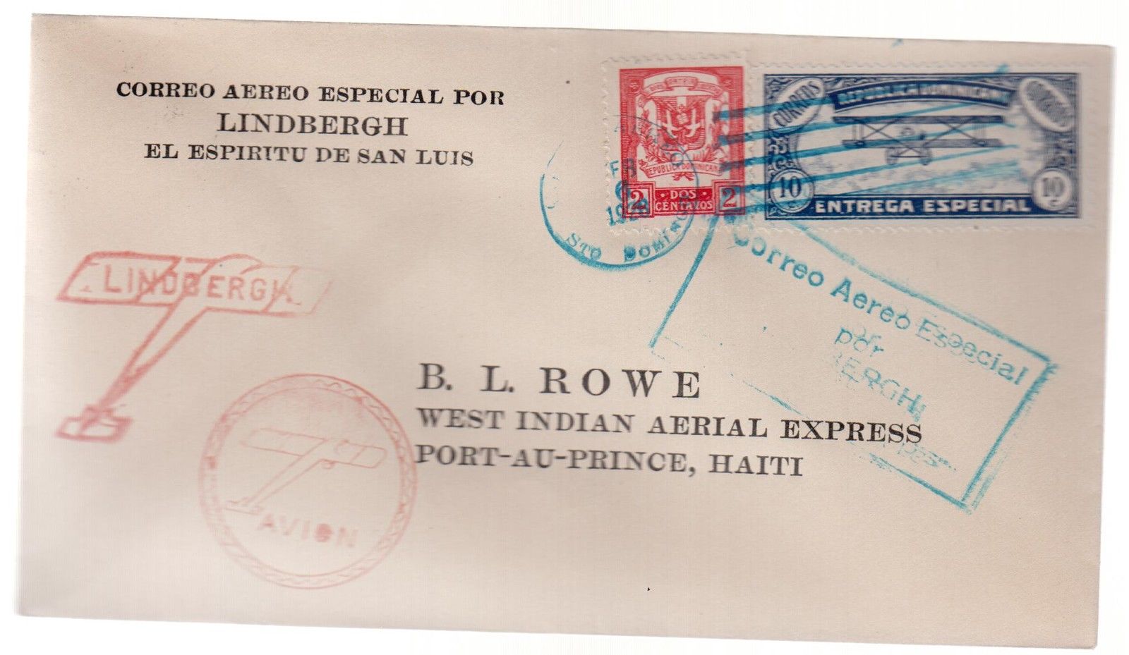 1928 Dominican Republic First Flight Cover to Haiti Lindberg Special